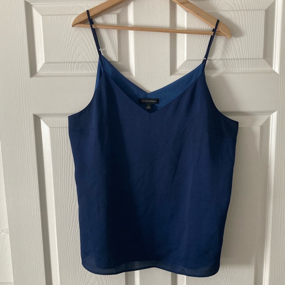 BR Blue textured satin tank top